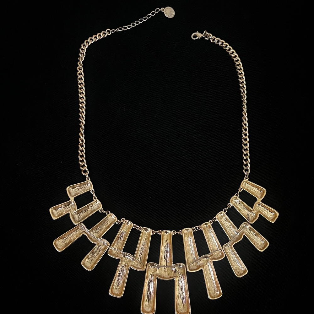 Gold Statement Bib Necklace Chunky Fringe Bold 90s Liz Claiborne - Picture 5 of 7